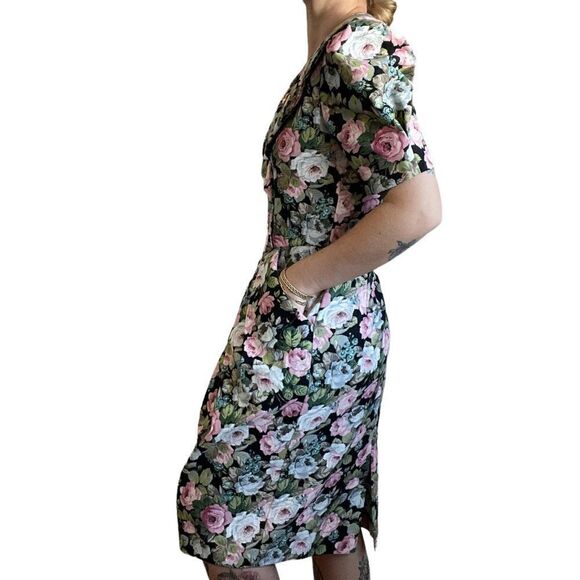 Jessica Howard 80s Dark Floral Secretary Boho Prairie Retro Mini Dress Sz M - Picture 9 of 11